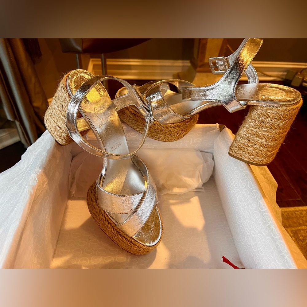 Elegant Silver Christian Louboutin Platform Sandals